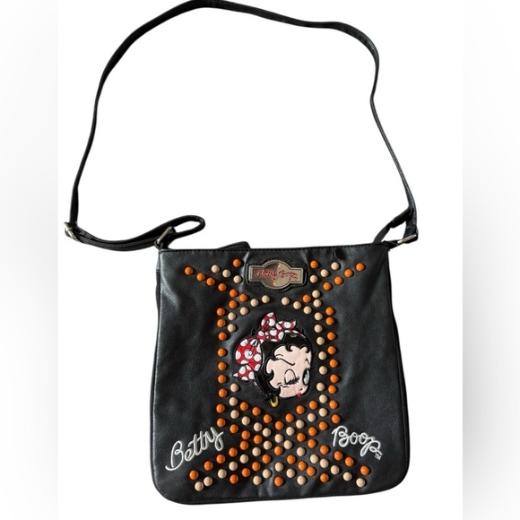 Betty Boop Black and Orange Studded Shoulder Bag - Picture 1 of 7